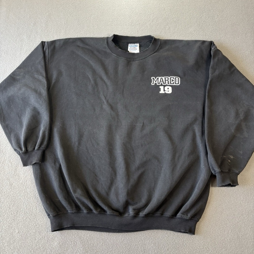 Gildan Ultra Cotton Marco 19 Crewneck Sweatshirt Mens XL Black Distressed Grunge